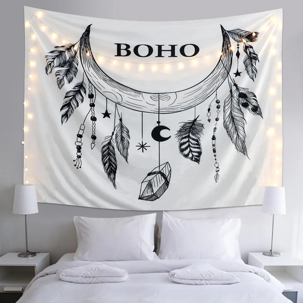 Indentapestry Бохо Луна Звезда перья настенные подвесные для спальни комнаты Dorm tapiz pared