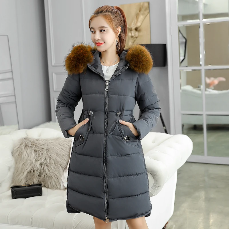 2019 Высококачественная зимняя куртка женская с меховым воротником капюшоном