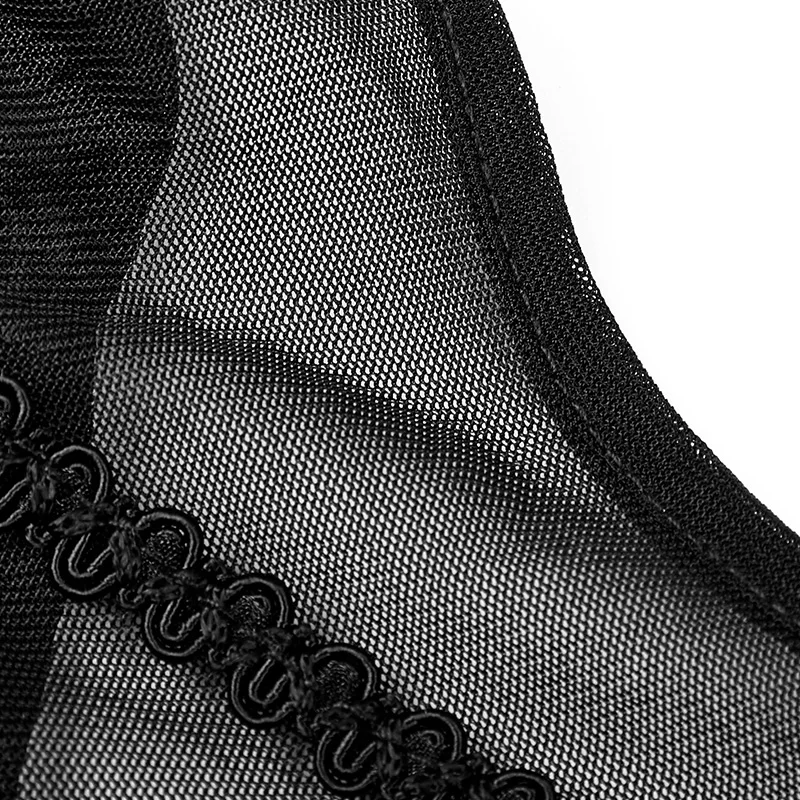 PUNK RAVE 2018 New Arrivals Women Sleeveless T-Shirt Gothic Gorgeous Fringed Lace Collar Draw String T-shirt | Женская одежда