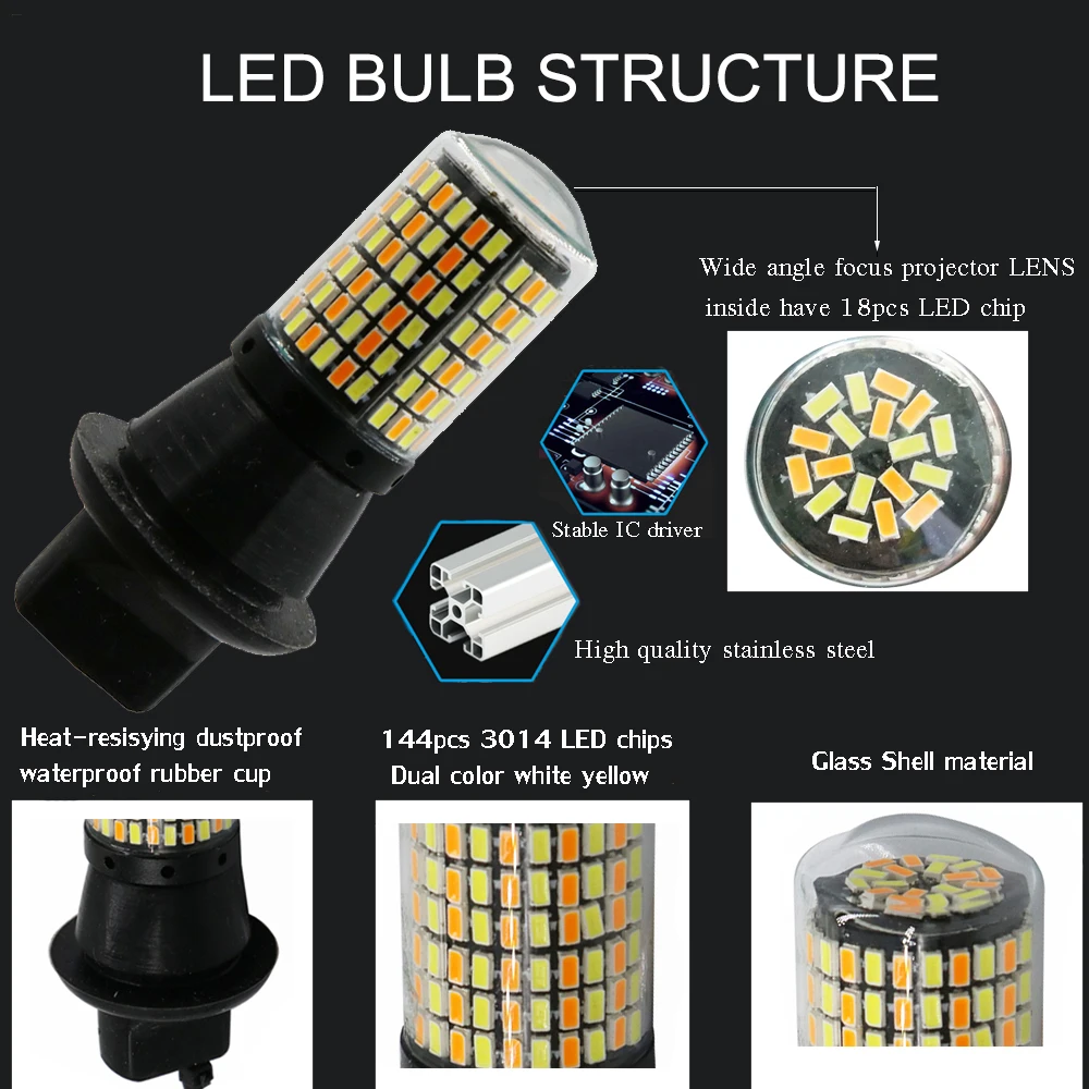 YSY 10x1156 P21W BA15S PY21W BAU15S 7440 W21W 3014 144 smd белый Янтарный Автомобильный светодиодный
