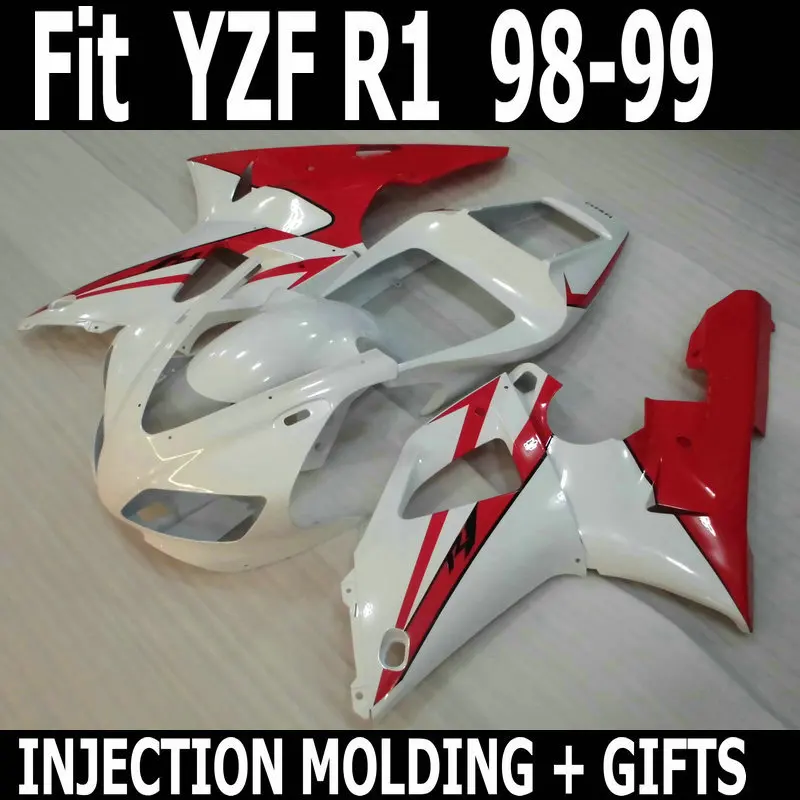 

MOTOMARTS Высококачественный ABS пластик, белый, красный, для YAMAHA, красный, белый, YZFR1, 98, 99, обтекатели, набор, YZF, R1, 1998, 99, body fai