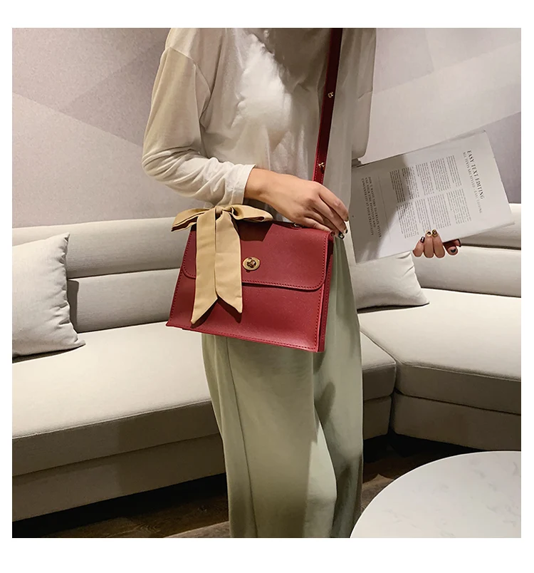 Elegant Female Ribbon Bow Flap Square bag New Quality PU Leather Women's Designer Handbag Travel Shoulder Messenger Bag