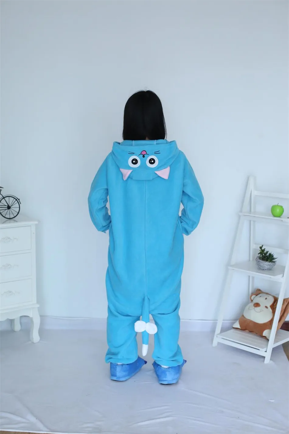 Мультфильм животных Хэллоуин kigurums Новый взрослый синий Happy Cat Onesie пижамы
