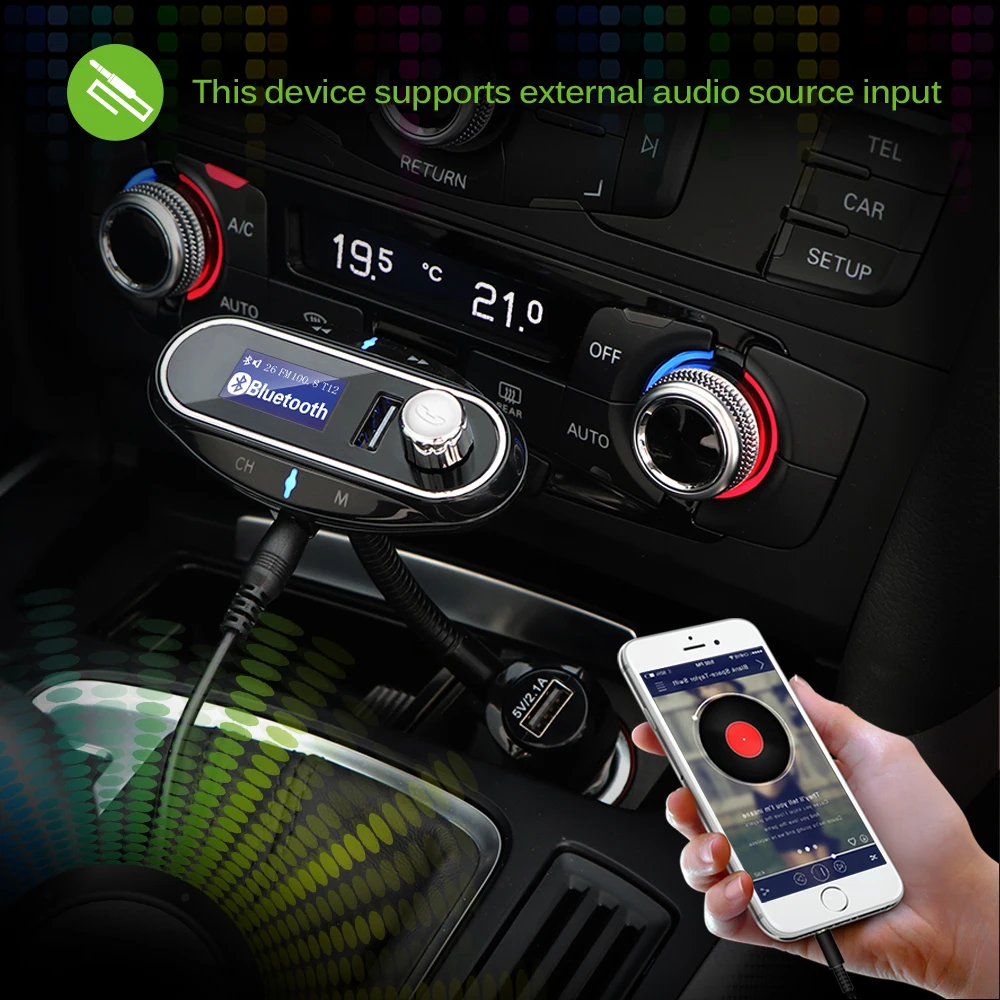 T12 автомобиля AUX MP3 плеер Bluetooth Car Kit Hands Free вызова fm передатчик Поддержка TF карты/U