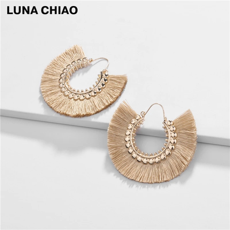 Женские серьги подвески с бахромой LUNA CHIAO Осенние металлические и кисточками