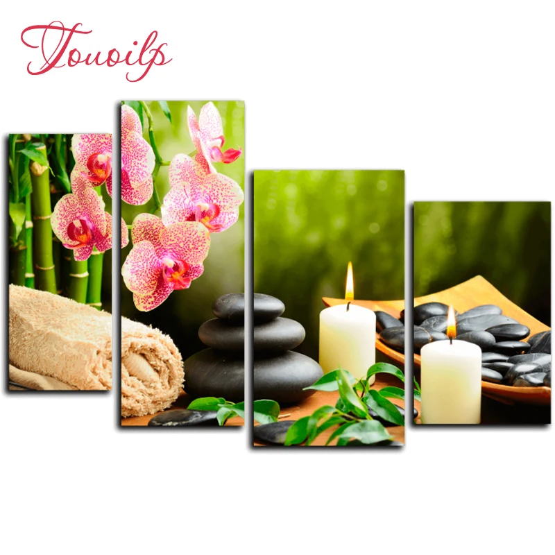 

4pcs/set 5d Bamboo magnolia Diamond Painting Cross Stitch Pattern Diamond Embroidery Mosaic Full Drill Home Decor DIYPainting