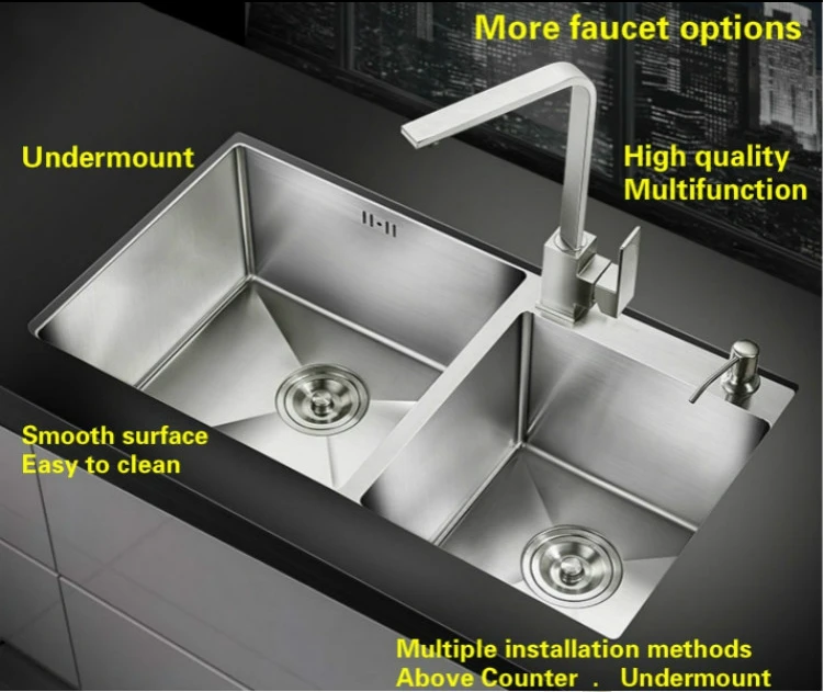 Free shipping Home wash vegetables 304 stainless steel durable luxury kitchen manual sink double groove hot sell 72x40 CM | Обустройство