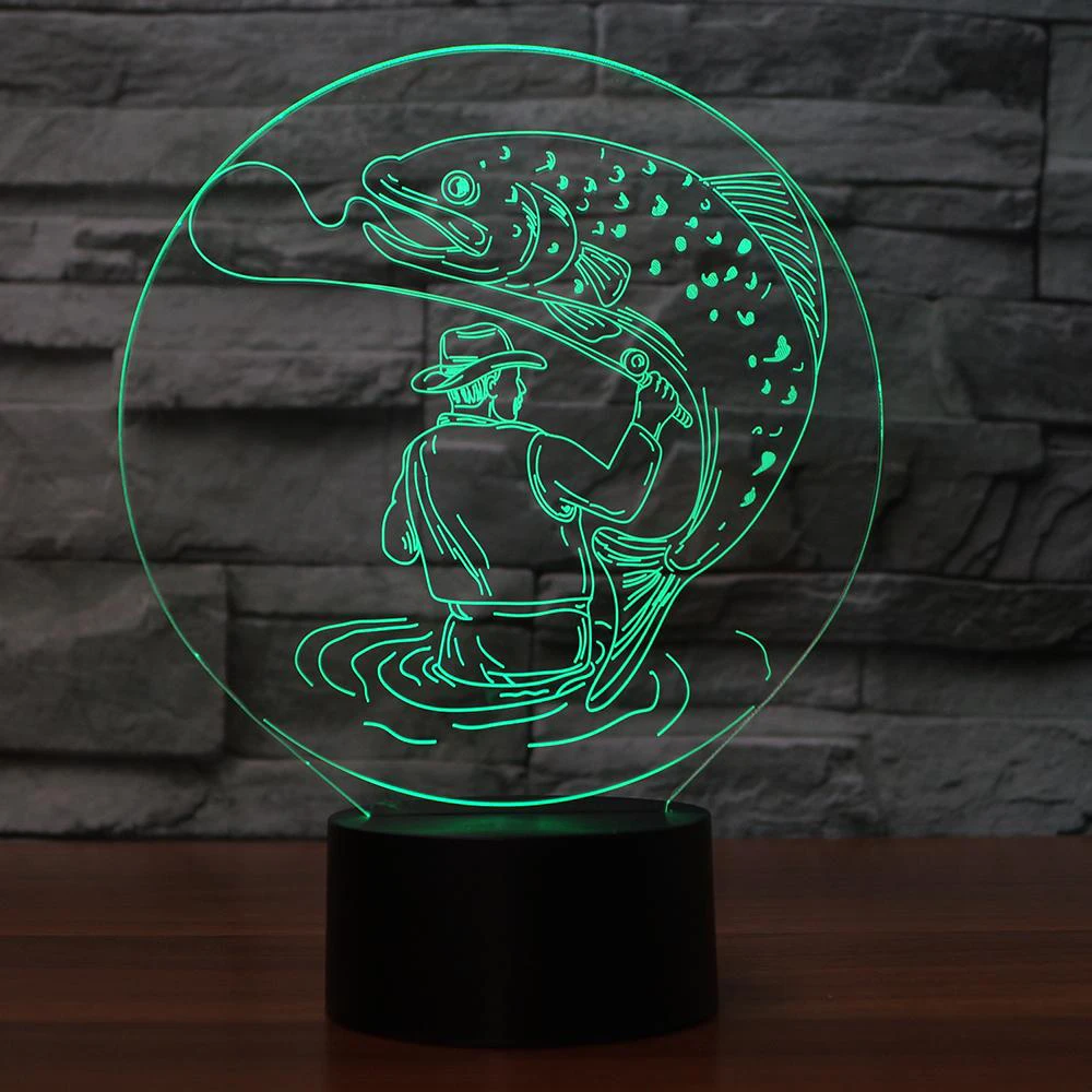 3D Мужская большая рыбка настольная лампа 7 видов цветов Изменение LED визуальный