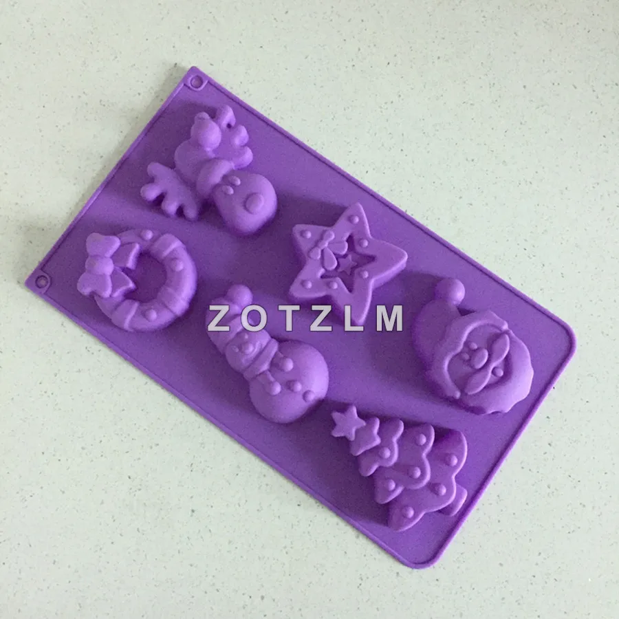 1 Piece Christmas Shapes Silicone Cake Molds Candy Making Tools With Santa Claus Xmas Tree Snowman Deer Star Bowknot TXG021 | Дом и сад