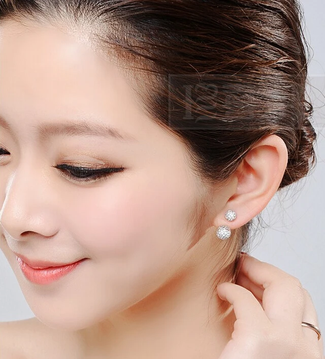 Серьги из серебра 925 пробы с двойными круглыми бусинами цирконием класса ААА и