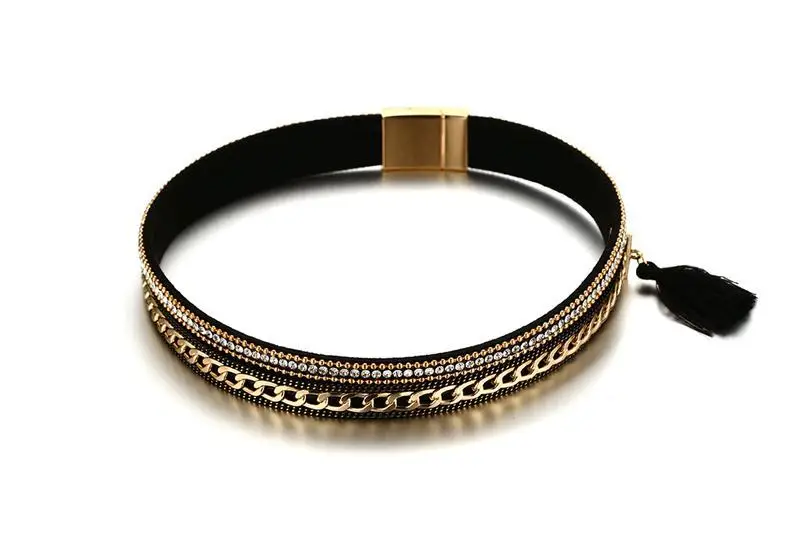 SIZZZ 38.5cm Long 17mm Wide Alloy PU Leather Collar Gold Plating Necklace For Girl/Women | Украшения и аксессуары