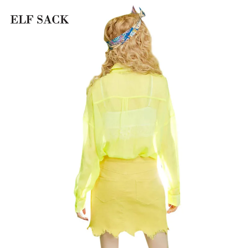 ELFSACK Women Chiffon Blouses Full Sleeve Solid Womens O Neck Casual Drop Shoulder Female Sexy Shirt|women chiffon blouse|chiffon blousesleeve blouse