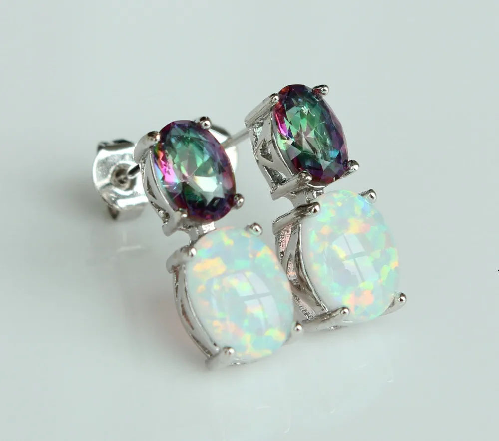 Новые серьги из белого огненного опала с радужным камнем для подарка|stone card|earring