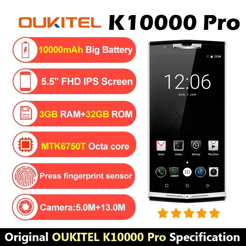 10000 мАч Oukitel K10000 Pro Android 7.0 MT6750T Octa Core 5.5 дюймов IPS 3 ГБ Оперативная память 32 13MP + 5MP 4 г