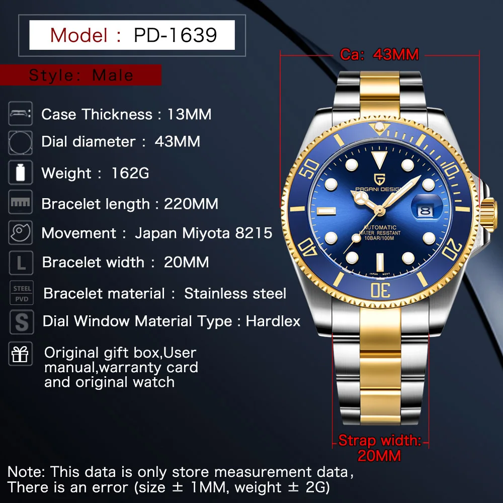 Японские Move Мужские t Miyota 8215 водонепроницаемые 100 м Роскошные Мужские механические часы из нержавеющей стали водонепроницаемые наручные часы Relogio Masculino