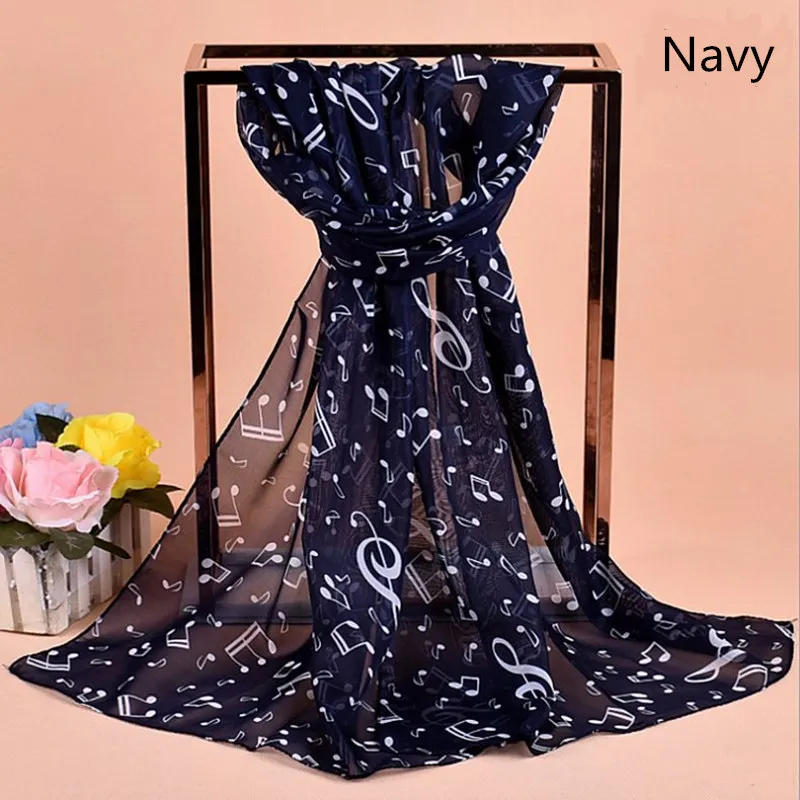 Мода, шарф, музыкальный символ, женский длинный шифоновый шарф с принтом, женский шарф, Солнцезащитная шаль, пляжное полотенце, хиджаб, 6 цветов