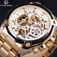 forsining steampunk mechanical movement golden stainless steel transparent movement men watches top brand luxury automatic watch