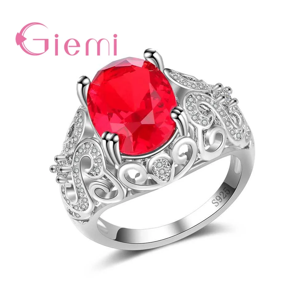 

Luxury Charming Ring Lover Valentine's Gift Red Cubic Zirconia 925 Sterling Silver Bridal Women Wedding Engagement Jewelry