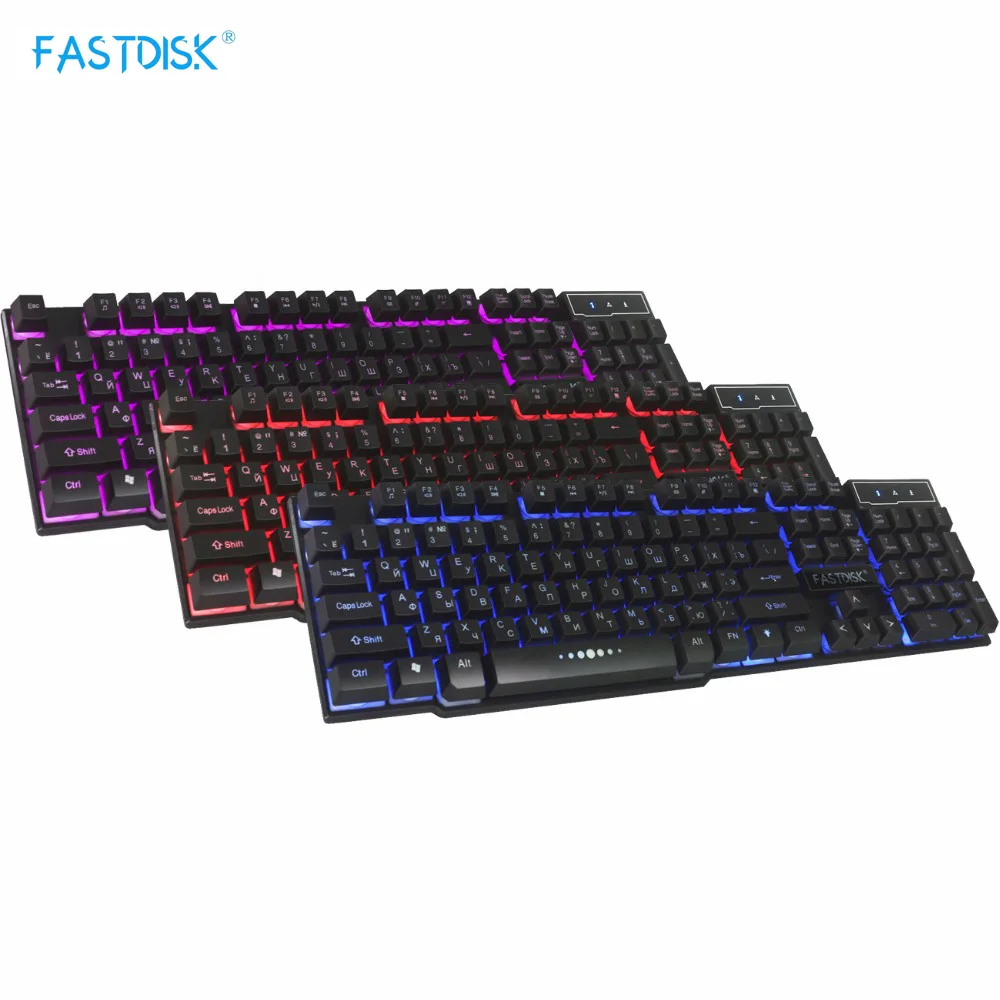 FASTDISK Русский/Английский 3 цвета подсветка игровая клавиатура Teclado геймер