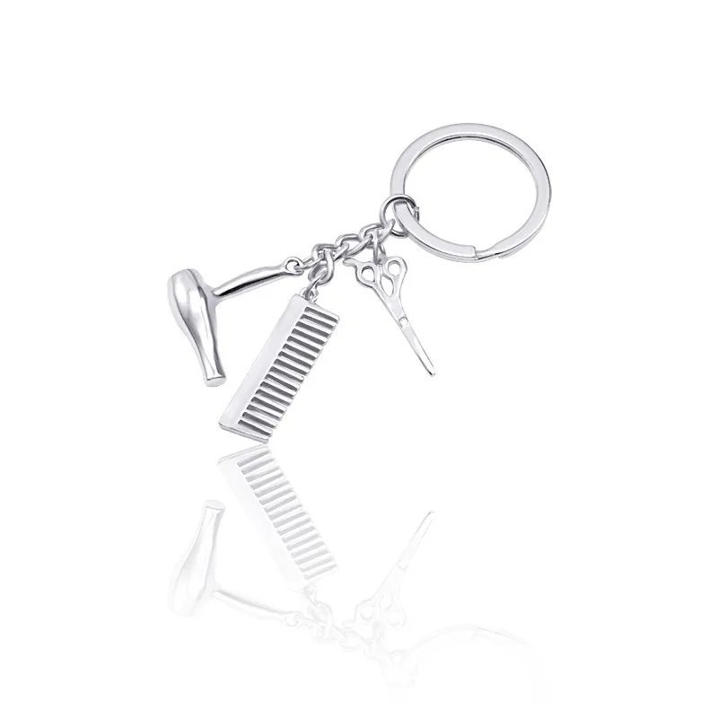 Simple Hair Tools Alloy Keychains Hairstylist Salon Graduation Gifts For Men Comb Scissors Dryer Key Ring Dropshipping - Цвет: YSK099-Silver