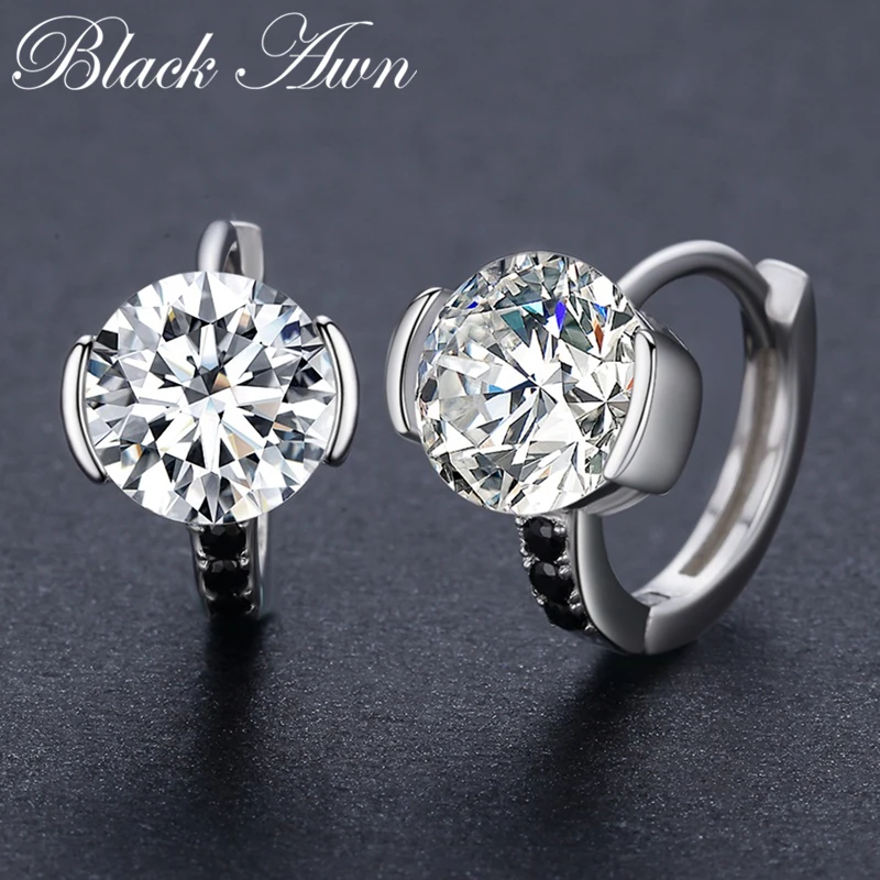 

Женские круглые серьги-кольца, классические черные серьги из стерлингового серебра 925 пробы с шпинелью, 4,3 г, ювелирные украшения T201