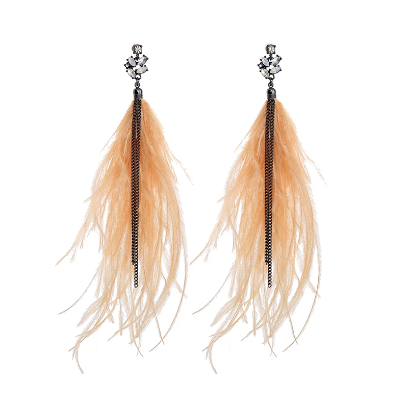 

Uer ed00187c 2018 New Pink Color Feather Alloy Chain Pendant Trendy Long Drop Earrings for Women