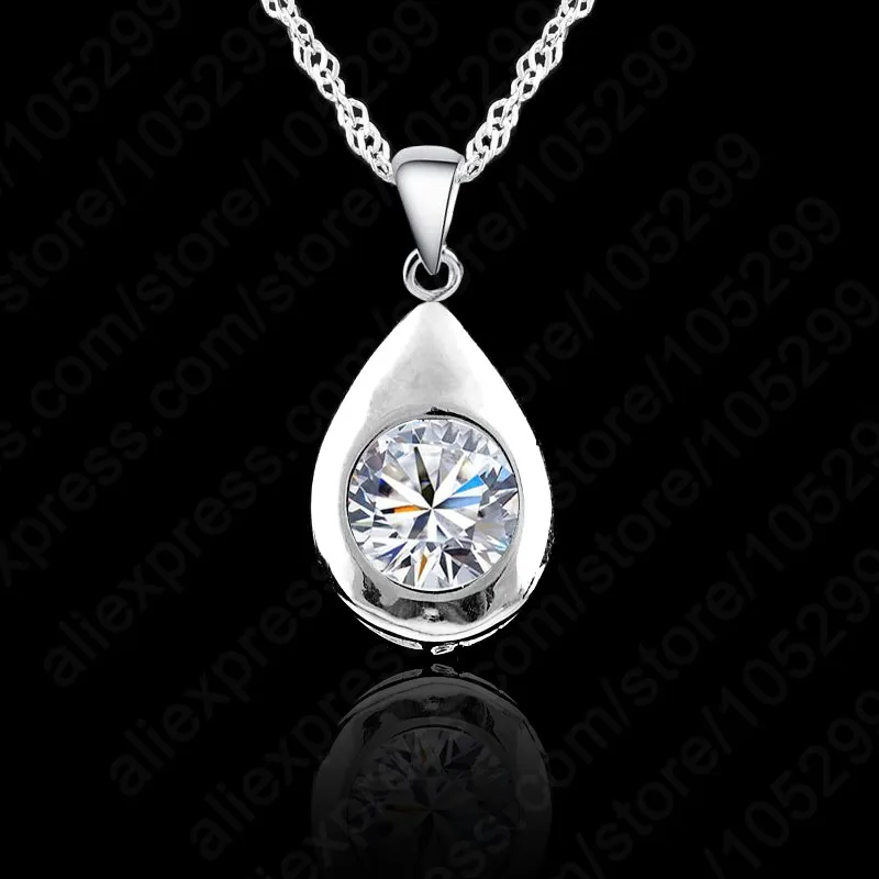 

New Fashion Water Drop Shape Women Lady Jewelry Set 925 Sterling Silver Necklace Earrings Set With Round Shiny CZ