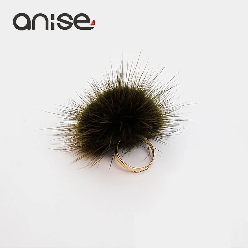 Новинка 2017 кольца на палец с шариком из меха норки регулируемое открытое кольцо