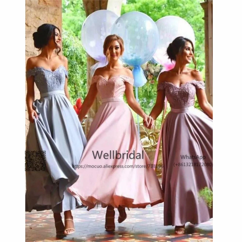 Красивое платье подружки невесты с открытыми плечами коротким рукавом для