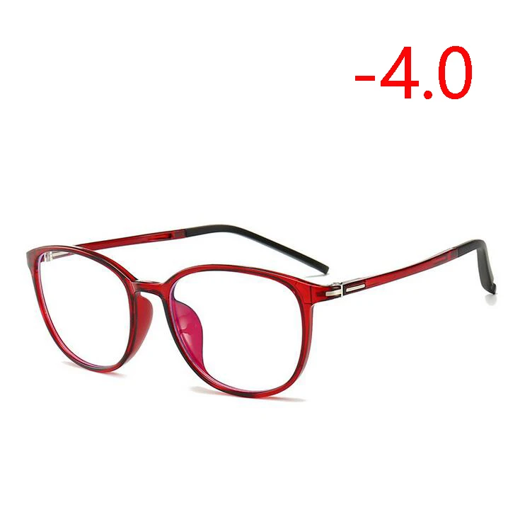Myopia 400 Ультра-светильник TR90 студенческие очки по рецепту для женщин и мужчин Ретро Анти-УФ овальные готовые очки для близорукости красная/черная/фиолетовая оправа 0~-4,0 - Цвет оправы: Myopia 400