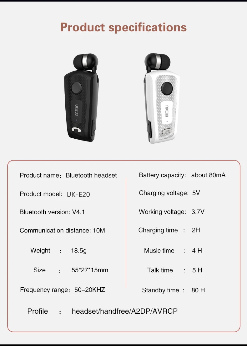 Fineblue UK-E20 мини наушники bluetooth стерео Беспроводная гарнитура для занятий спортом наушники с микрофоном для всех смартфонов