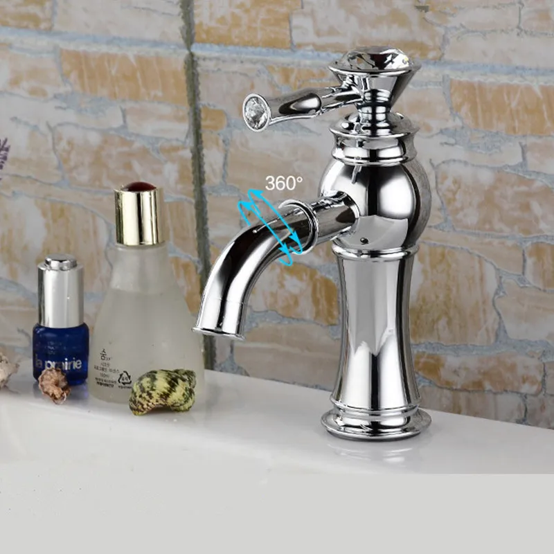 Кристалл Смесители для ванной одно отверстие раковины комнаты латунь смесители