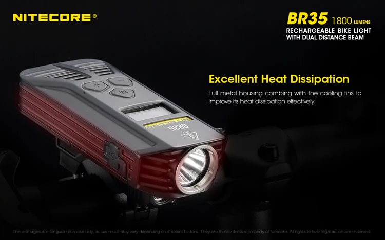 Nitecore BR35 1800LM CREE XML U2 двойной дистанционный перезаряжаемый велосипедный светильник, встроенный аккумулятор 6800 мАч
