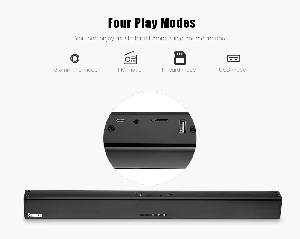 Shunpad Портативный Беспроводной Bluetooth Soundbar Динамик телевидения Сабвуфер Звук с