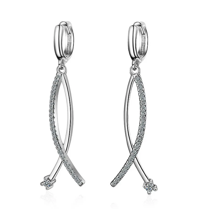 

KOFSAC New 925 Sterling Silver Earrings For Women Simple Cute Fish Shape Shiny Zircon Eardrop Earring Ear jewelry Girl Gifts