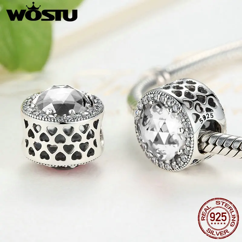 WOSTU 2019 хит продаж Стерлинговое Серебро 925 пробы Сияющие Шарм в виде сердец бусины