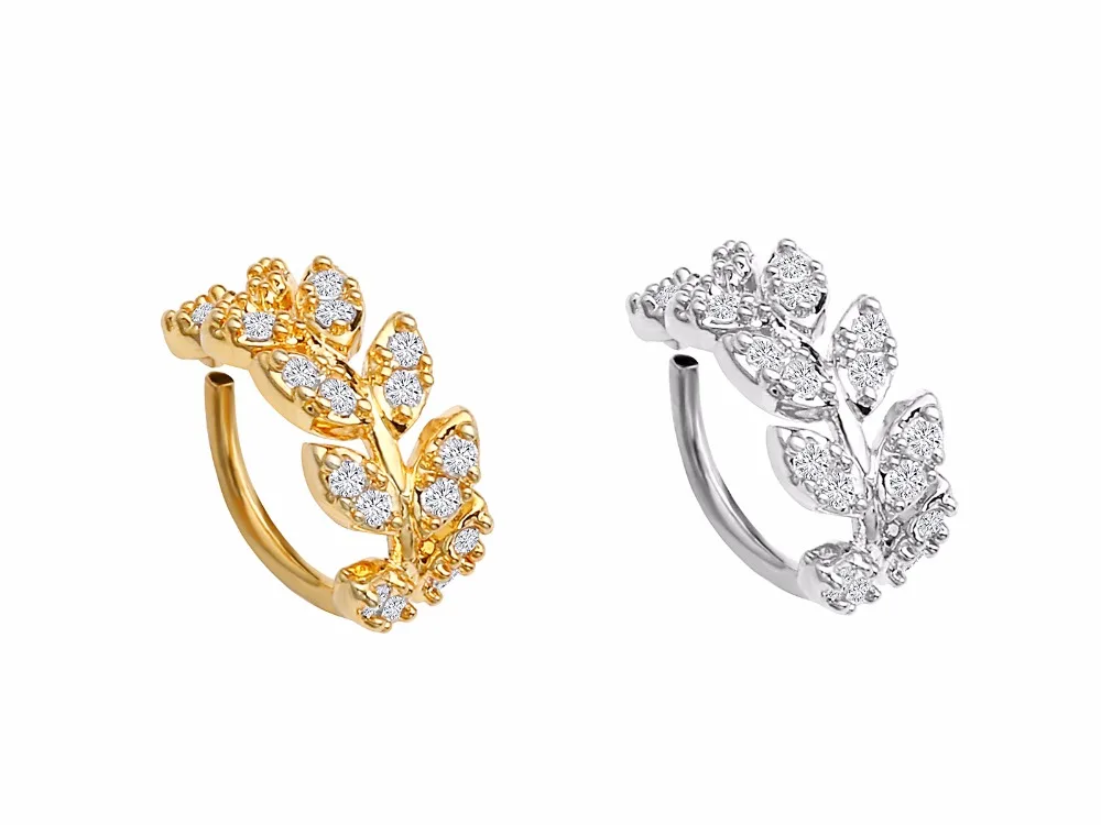 30 шт. украшения для тела Пирсинг Shine Leaf CZ Спиральные серьги Daith серьга в Козелок Нос Обруч перегородки кольцо изгиб Shine 18 г X 8 мм