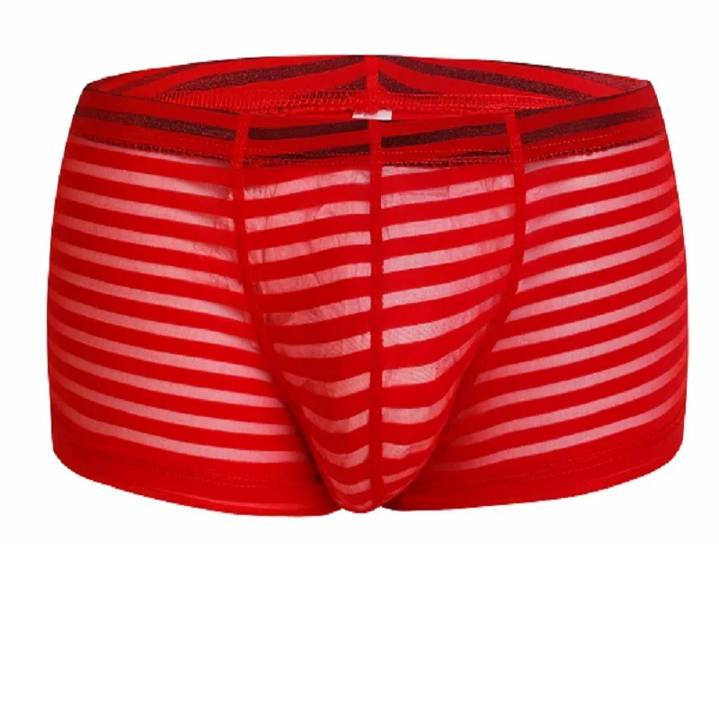 Сексуальные мужские трусы-боксеры из ледяного шелка в полоску с сеткой мужское