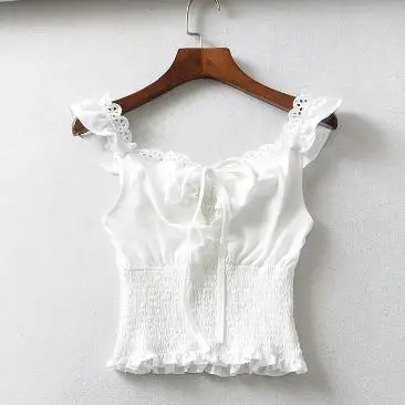 white tops SheMujerSky, сексуальные кружевные белые топы,, летние эластичные топы с оборками, черные атласные топы kleding vrouwen - Цвет: white tops