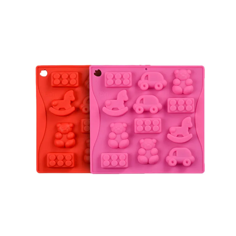Food Grade Silicone Chocolate Mold 12 Cavity Cars Bears And Rocking Horses Shaped Kitchen Baking SugarCraft Decoration Tools