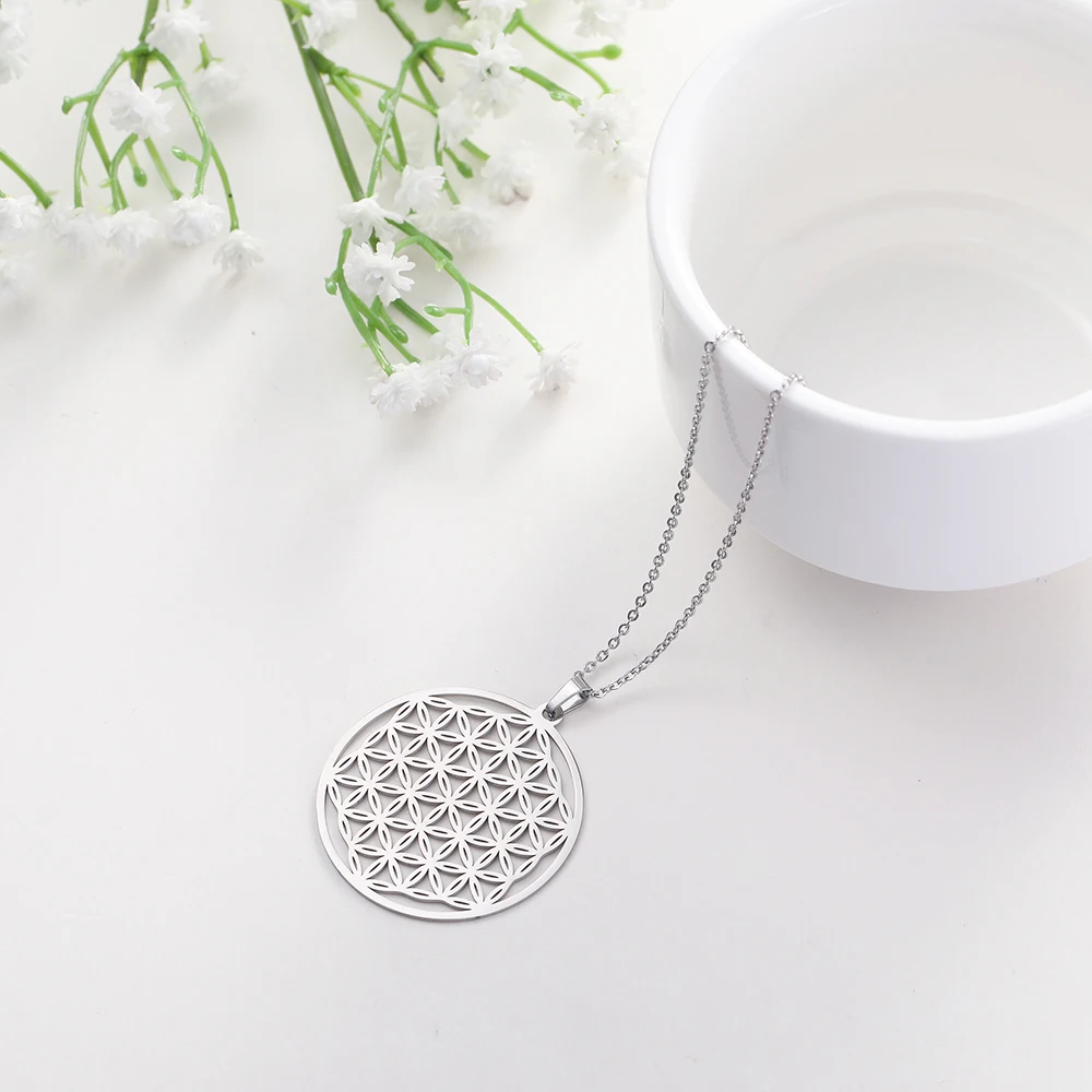 Teamer винтажный кулон цветок жизни ожерелье из нержавеющей стали ювелирные