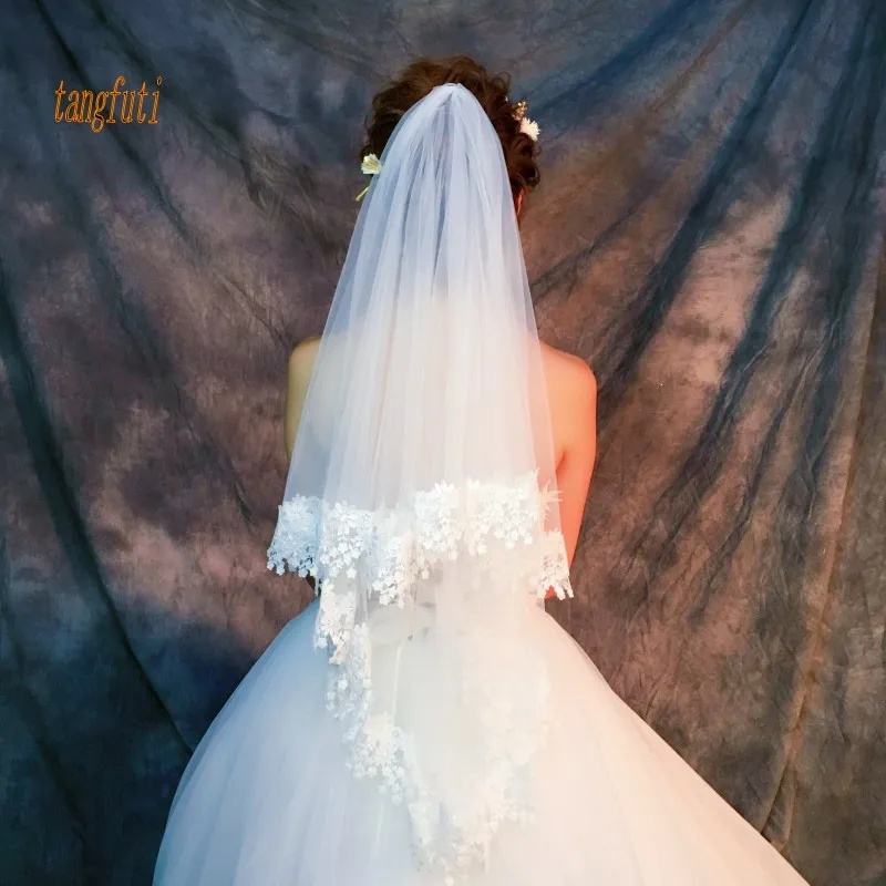 Кружевная короткая свадебная вуаль длиной около 1 5 м фата цвета слоновой кости