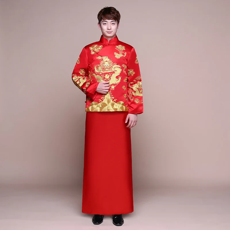 Красное традиционное шоу невесты вышивка cheongsam женатые костюмы китайский стиль свадебное торжественное платье женское зарубежное китайское Qipao - Цвет: Mens - 1