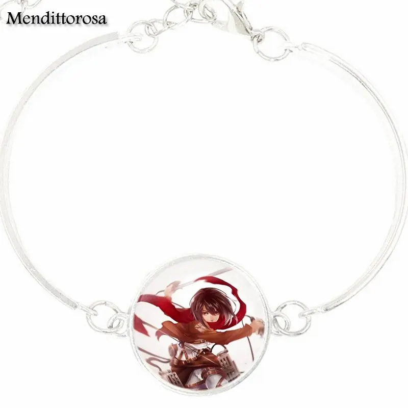 For Women Party Gift Fashion Silver Plated Jewelry Glass Cabochon Bracelet Bangle Attack on Titan Levi Ackerman | Украшения и