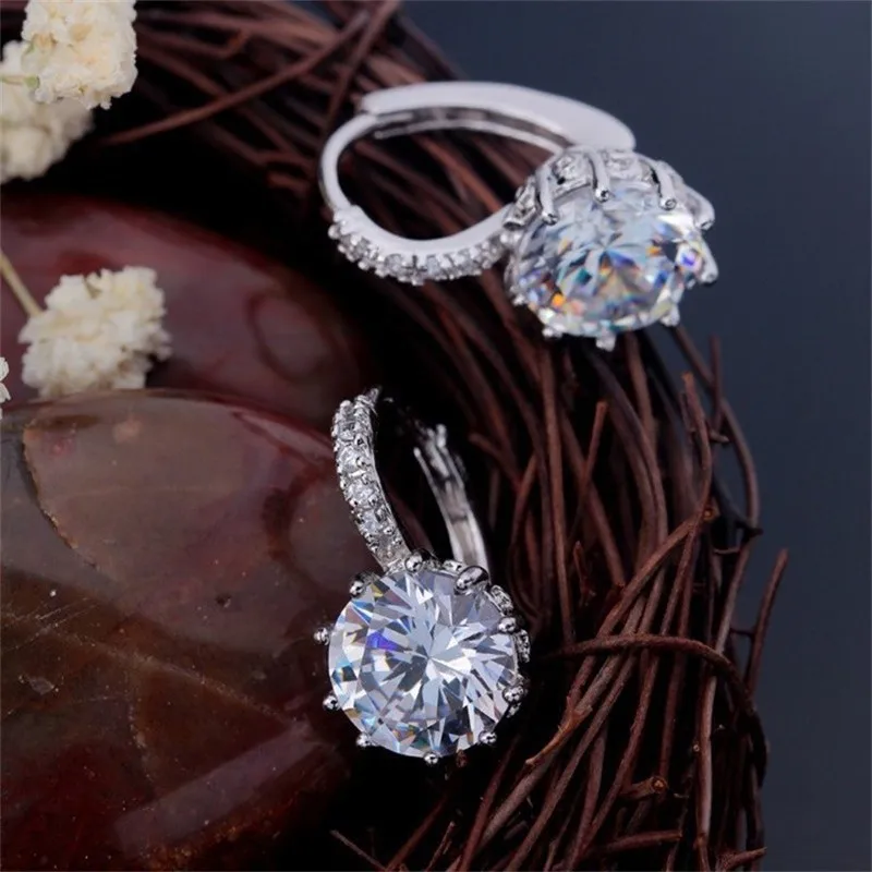 YHAMNI Новая мода Сердца и стрелы 2ct 9 мм CZ Диамант Висячие серьги для женщин белого золота цвет циркониевые серьги-подвески YE005