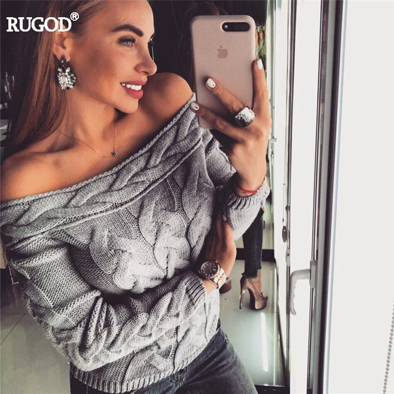 Женский вязаный свитер Rugod Модный пуловер с открытыми плечами и длинными