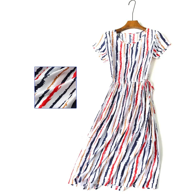 Женское пляжное платье в полоску летнее богемное с цветочным принтом кулиской и