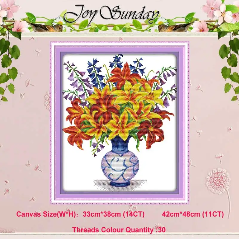 Yellow lily vase Пион Лилия тюльпан цветок мака розы Счетный 11CT 14CT Набор для вышивания крестиком DIY DMC Набор для вышивания крестиком рукоделие домашний декор - Цвет: Yellow lily vase