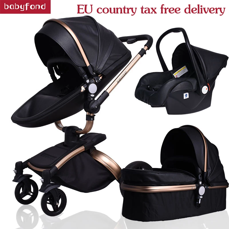 Babyfond, детская коляска, 3 в 1, детская коляска, кожаная, Двусторонняя подвеска, складная, на колесиках, европейская детская коляска, подарок ALUON