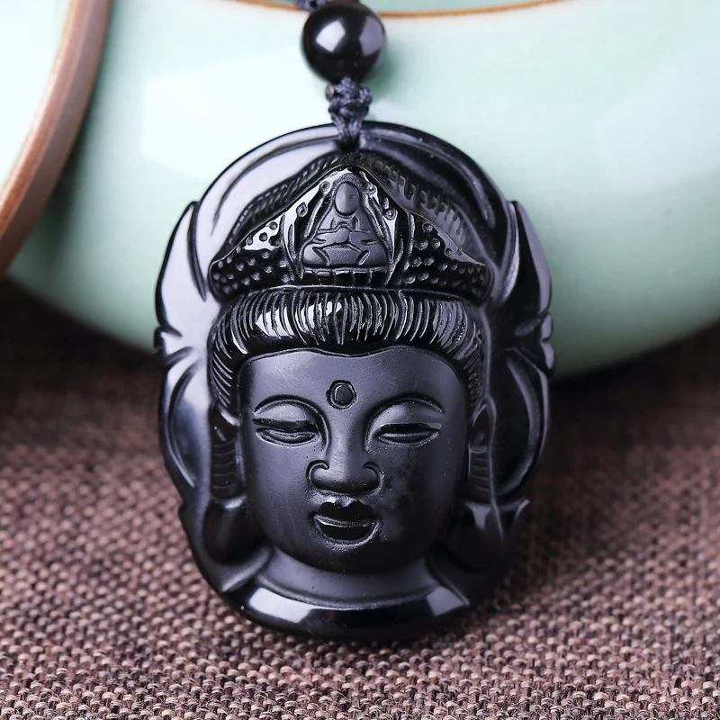 Натуральный черный обсидиан кулон Цепочки и ожерелья Будды Статуи скраб